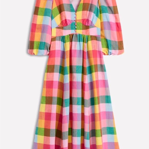 Boden Lola Blouson Rainbow Multi-Gingham Plaid Maxi Dress Women’s US size 4. - Picture 8 of 13